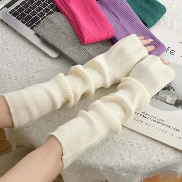 Women Knitted Arm Warmer Long Fingerless Gloves Mitten Winter Y2K Solid Arm Sleeve Fashion Casual Soft Girls Clothes Punk Gloves - Image 6