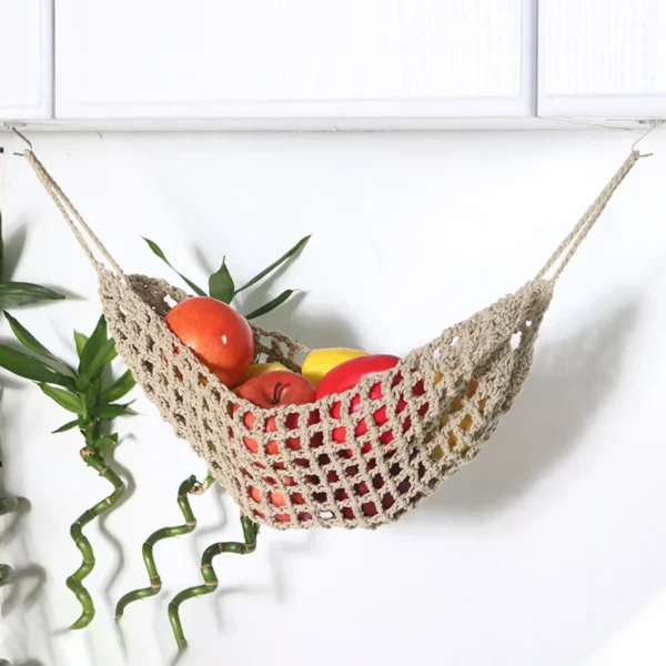 Macrame Handwoven Fruit Hammock Banana Holder Boho Cotton Rope Hanging Net Basket Home Kitchen Under Cabinet - Image 4