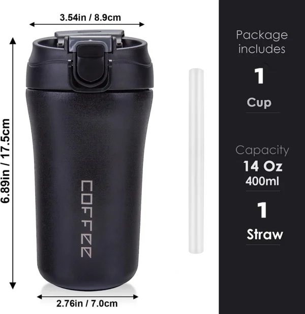 Travel Coffee Mug Vacuum Insulated Bottle Spill Proof with Lid Straw Reusable Tumbler Keep Hot/Ice Coffee Tea Car Thermos Cup - Image 3