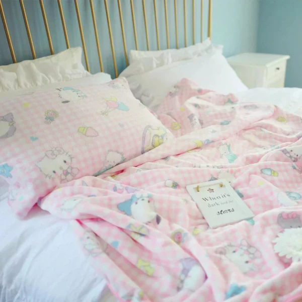 Sanrio Cute Hello Kitty Blanket Warm Flannel Blanket Pillowcase Japanese Style Pattern Printing Blanket Bedspread Bedroom Girl - Image 3