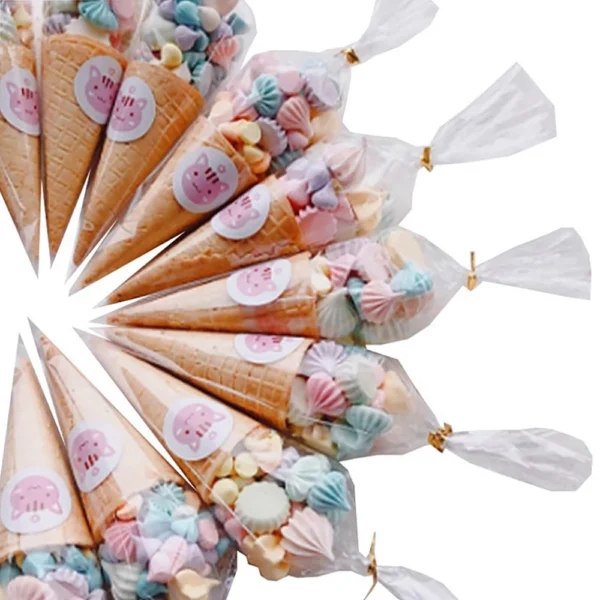 50pcs DIY Candy Bag, Transparent Cone Storage Bag, Wedding Birthday Party Decoration, Birthday Gift Bag Baby Shower