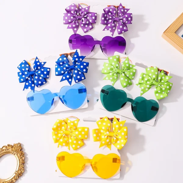 3Pcs/set Kids Cute Solid Dot Hairpin Colorful Heart Sun Glasses Set Girls Boutique Bowknot Hair Clips Children Hair Accessories - Image 3