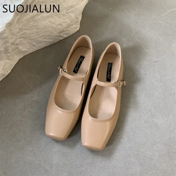 SUOJIALUN 2023 Summer New Brand Women Flats Fashion Square Toe Shallow Mary Jane Shoes Soft Casual Ballet Shoes Slingback Shoes - Image 4