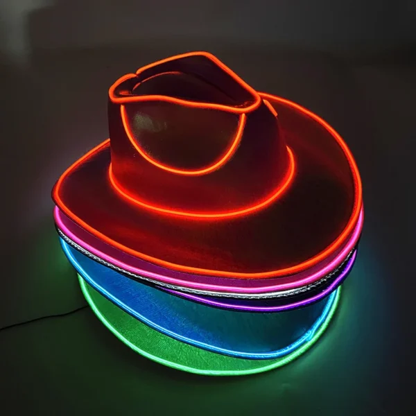 Hot Sale EL Wire Summer LED Light Up Masquerade Hat Luminous Neon Cowboy Hat Beach Club Props Glowing Bride Cowgirl Hat Supplies - Image 2